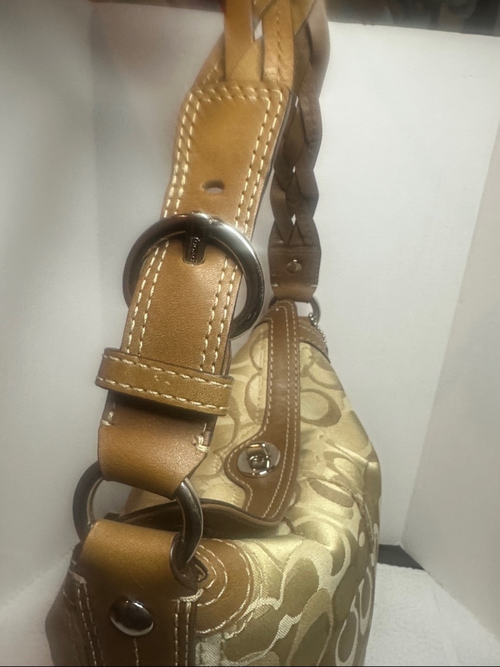 Coach 2007 Chelsea optic Tan/Khaki Signature Shoulder hobo Bag with Leather Trim - Picture 5 of 16